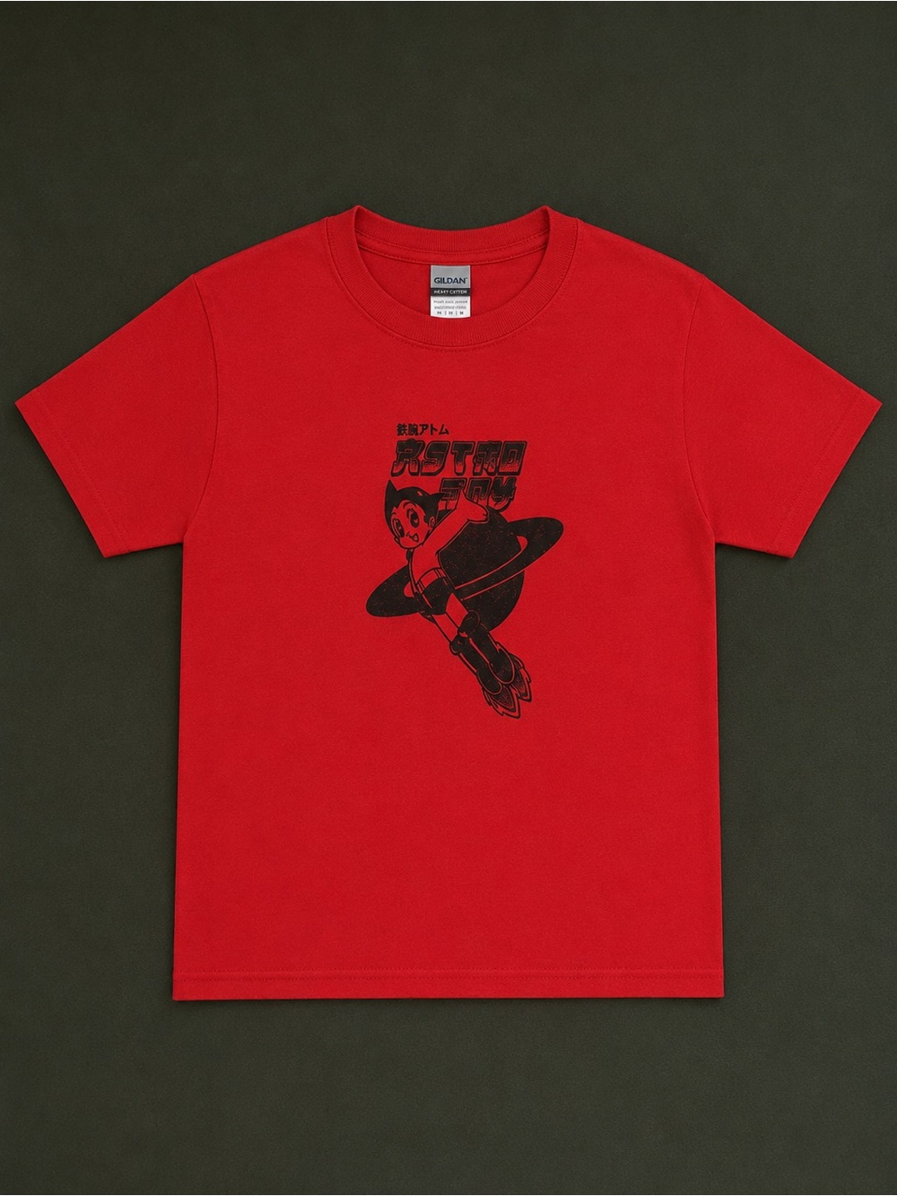 Gildan Red Tee with Black Astro Robot Graphic